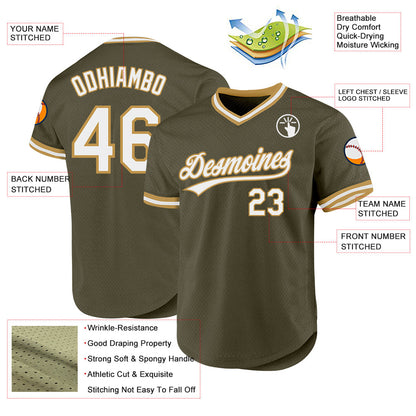 Custom Olive White-Old Gold Authentic Throwback Salute To Service Baseball Jersey - Sky-Custom