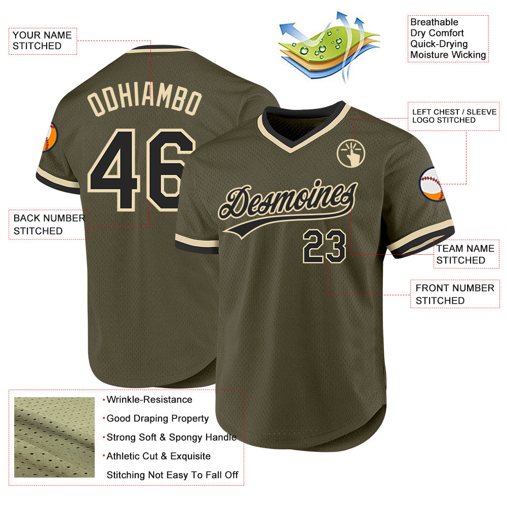 Custom Olive Black-Cream Authentic Throwback Salute To Service Baseball Jersey - Sky-Custom