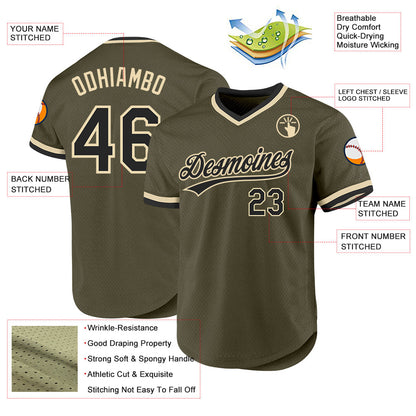 Custom Olive Black-Cream Authentic Throwback Salute To Service Baseball Jersey - Sky-Custom