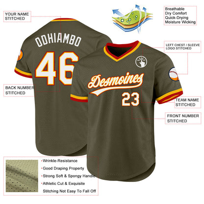 Custom Olive Gold-Red Authentic Throwback Salute To Service Baseball Jersey - Sky-Custom