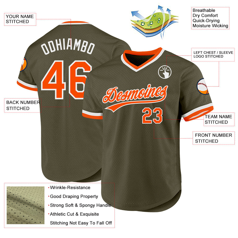 Custom Olive Orange-White Authentic Throwback Salute To Service Baseball Jersey - Sky-Custom