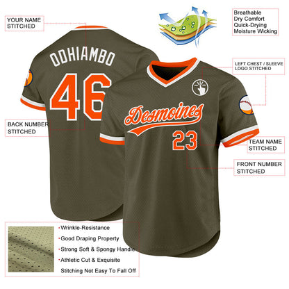 Custom Olive Orange-White Authentic Throwback Salute To Service Baseball Jersey - Sky-Custom