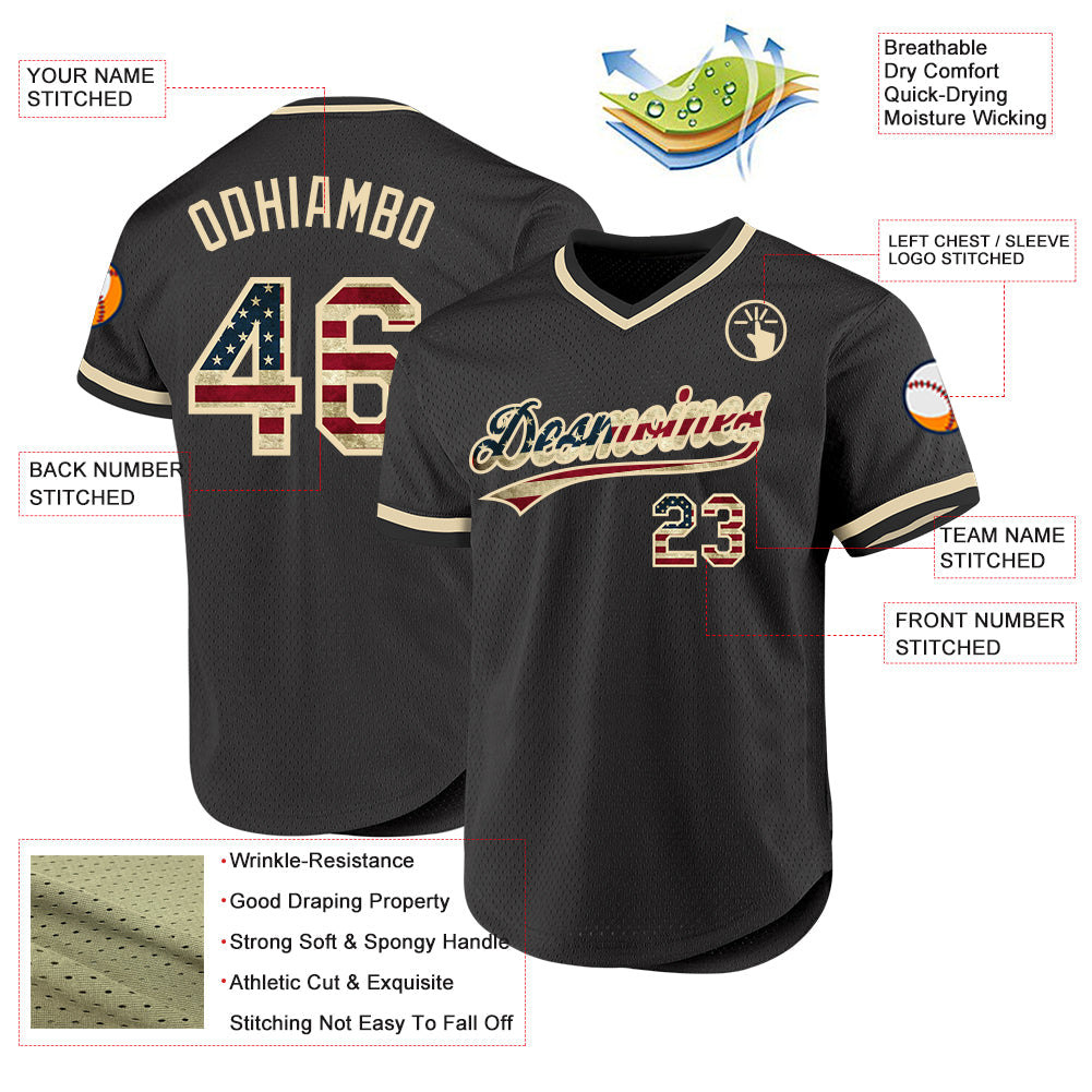 Custom Olive Vintage USA Flag Cream-Black Authentic Throwback Salute To Service Baseball Jersey - Sky-Custom
