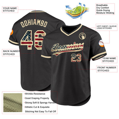 Custom Olive Vintage USA Flag Cream-Black Authentic Throwback Salute To Service Baseball Jersey - Sky-Custom