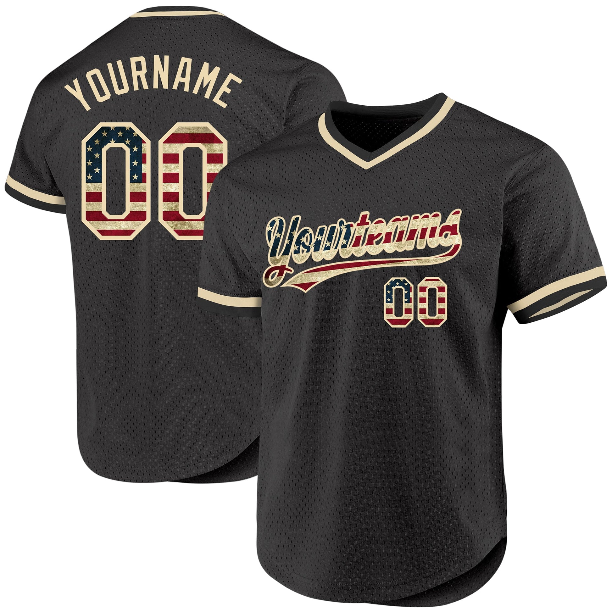 Custom Olive Vintage USA Flag Cream-Black Authentic Throwback Salute To Service Baseball Jersey - Sky-Custom