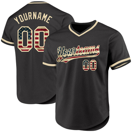 Custom Olive Vintage USA Flag Cream-Black Authentic Throwback Salute To Service Baseball Jersey - Sky-Custom