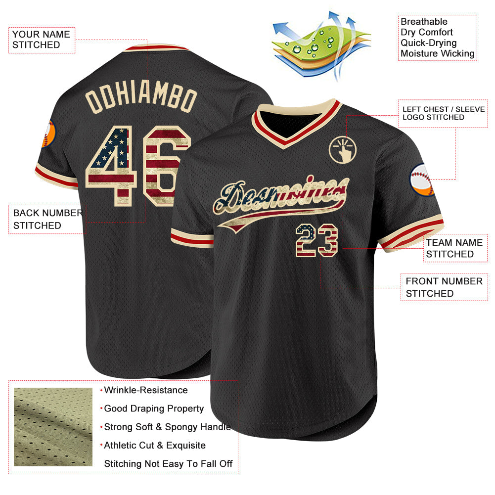 Custom Olive Vintage USA Flag Cream-Red Authentic Throwback Salute To Service Baseball Jersey - Sky-Custom