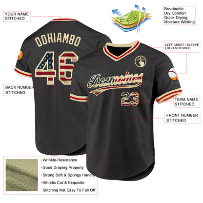 Custom Olive Vintage USA Flag Cream-Red Authentic Throwback Salute To Service Baseball Jersey - Sky-Custom