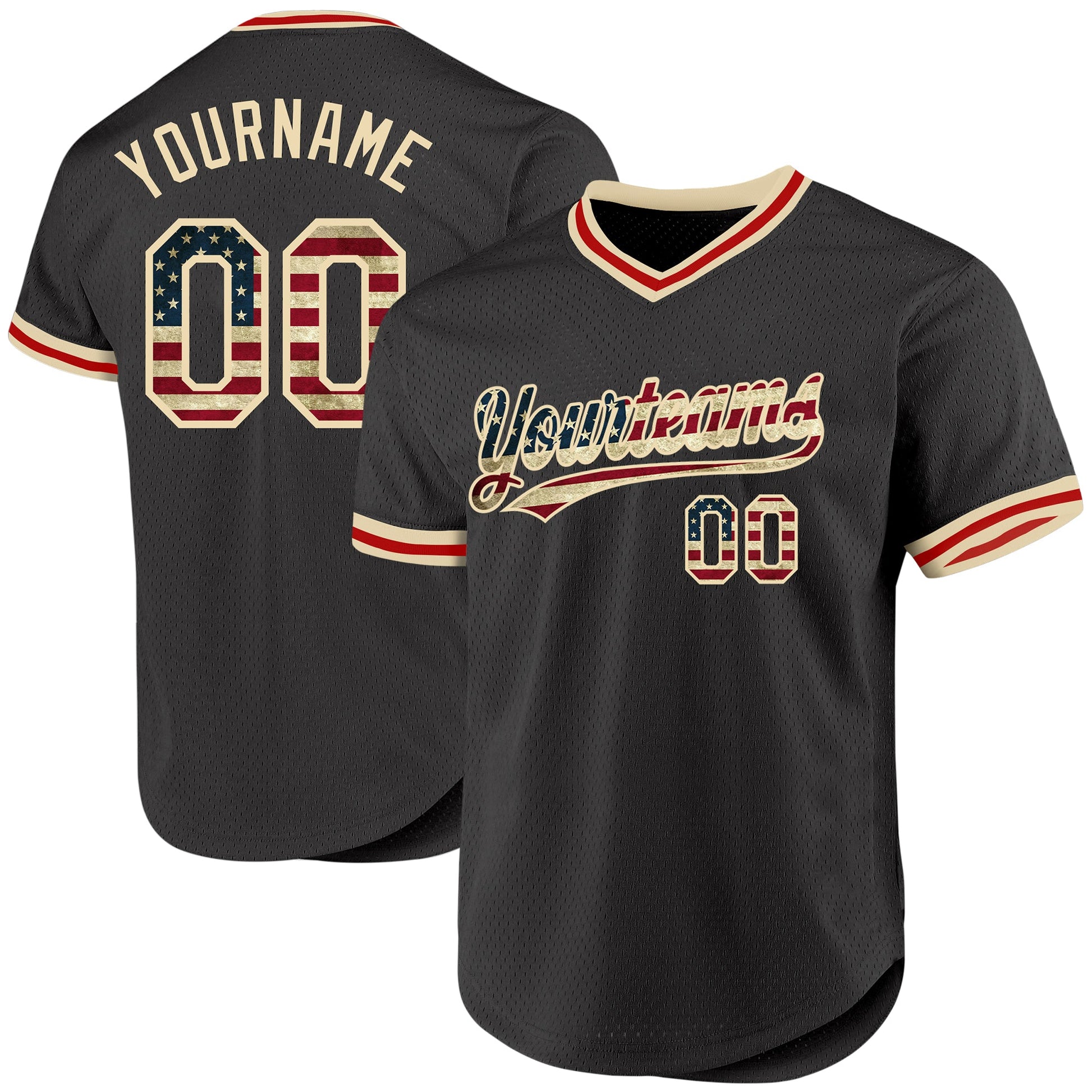 Custom Olive Vintage USA Flag Cream-Red Authentic Throwback Salute To Service Baseball Jersey - Sky-Custom