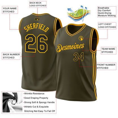 Custom Olive Black-Gold Authentic Throwback Salute To Service Basketball Jersey - Sky-Custom