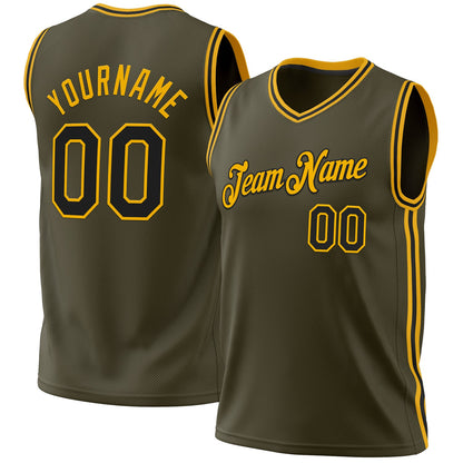 Custom Olive Black-Gold Authentic Throwback Salute To Service Basketball Jersey - Sky-Custom
