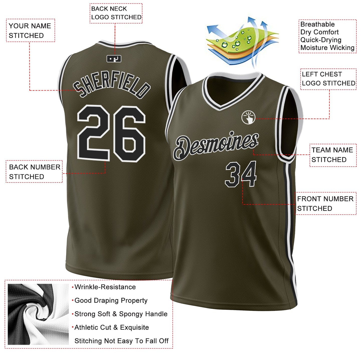 Custom Olive Black-White Authentic Throwback Salute To Service Basketball Jersey - Sky-Custom
