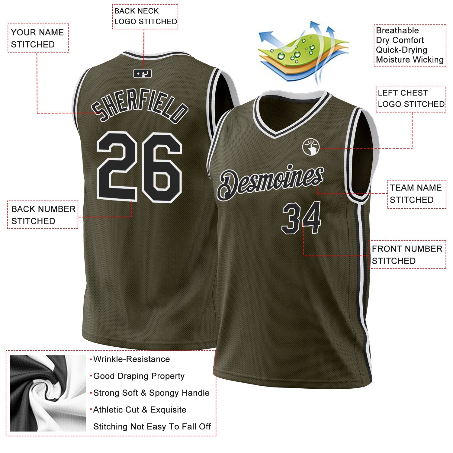 Custom Olive Black-White Authentic Throwback Salute To Service Basketball Jersey - Sky-Custom