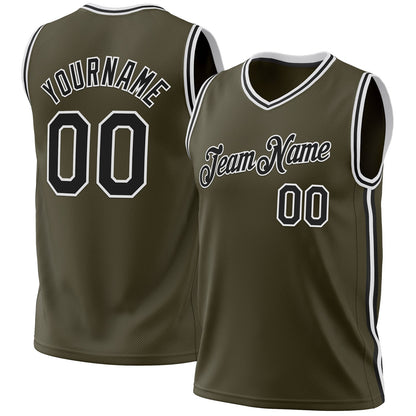 Custom Olive Black-White Authentic Throwback Salute To Service Basketball Jersey - Sky-Custom