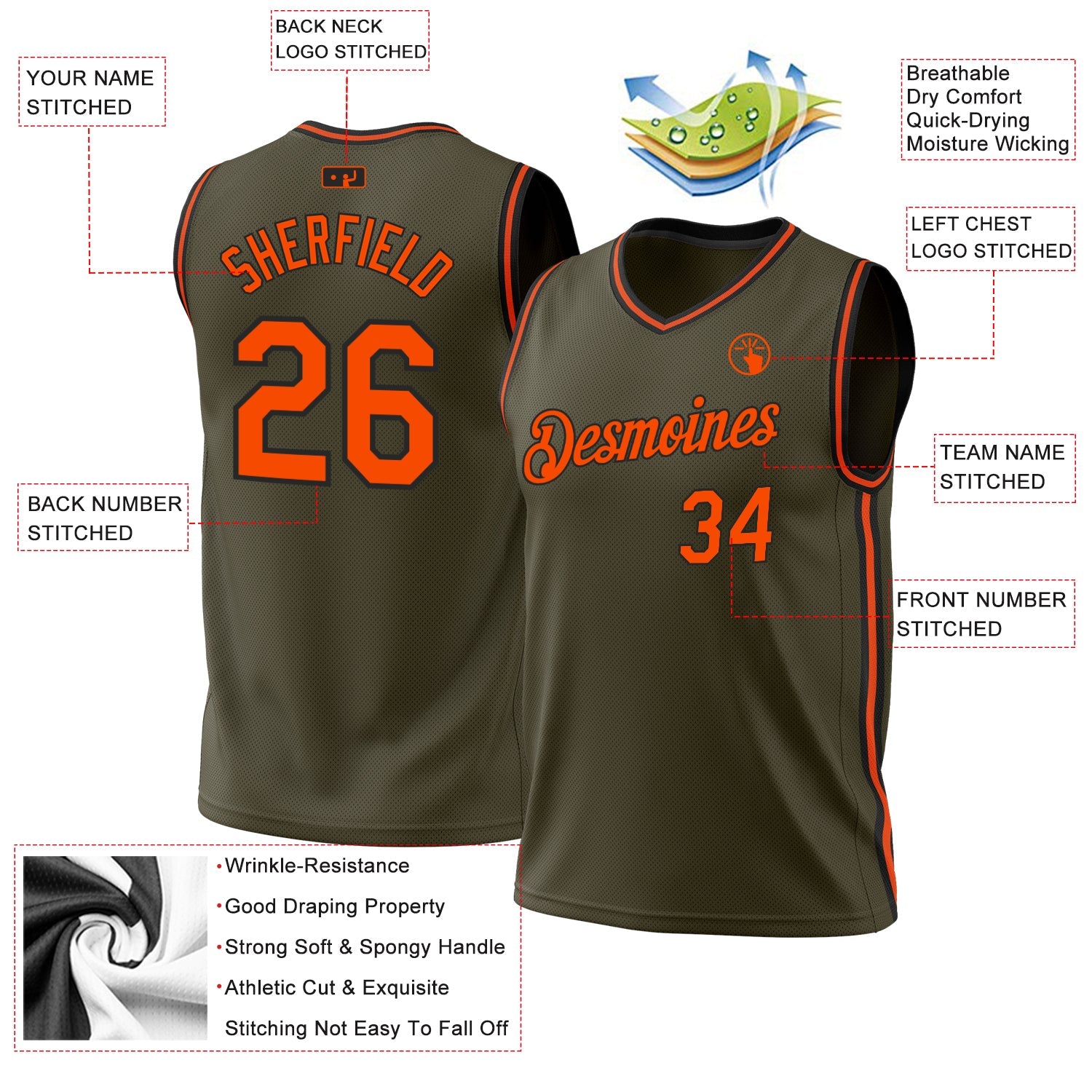 Custom Olive Orange-Black Authentic Throwback Salute To Service Basketball Jersey - Sky-Custom