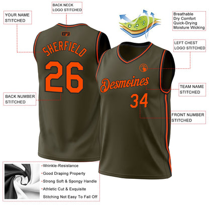 Custom Olive Orange-Black Authentic Throwback Salute To Service Basketball Jersey - Sky-Custom