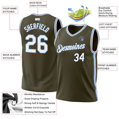 Custom Olive White-Light Blue Authentic Throwback Salute To Service Basketball Jersey - Sky-Custom