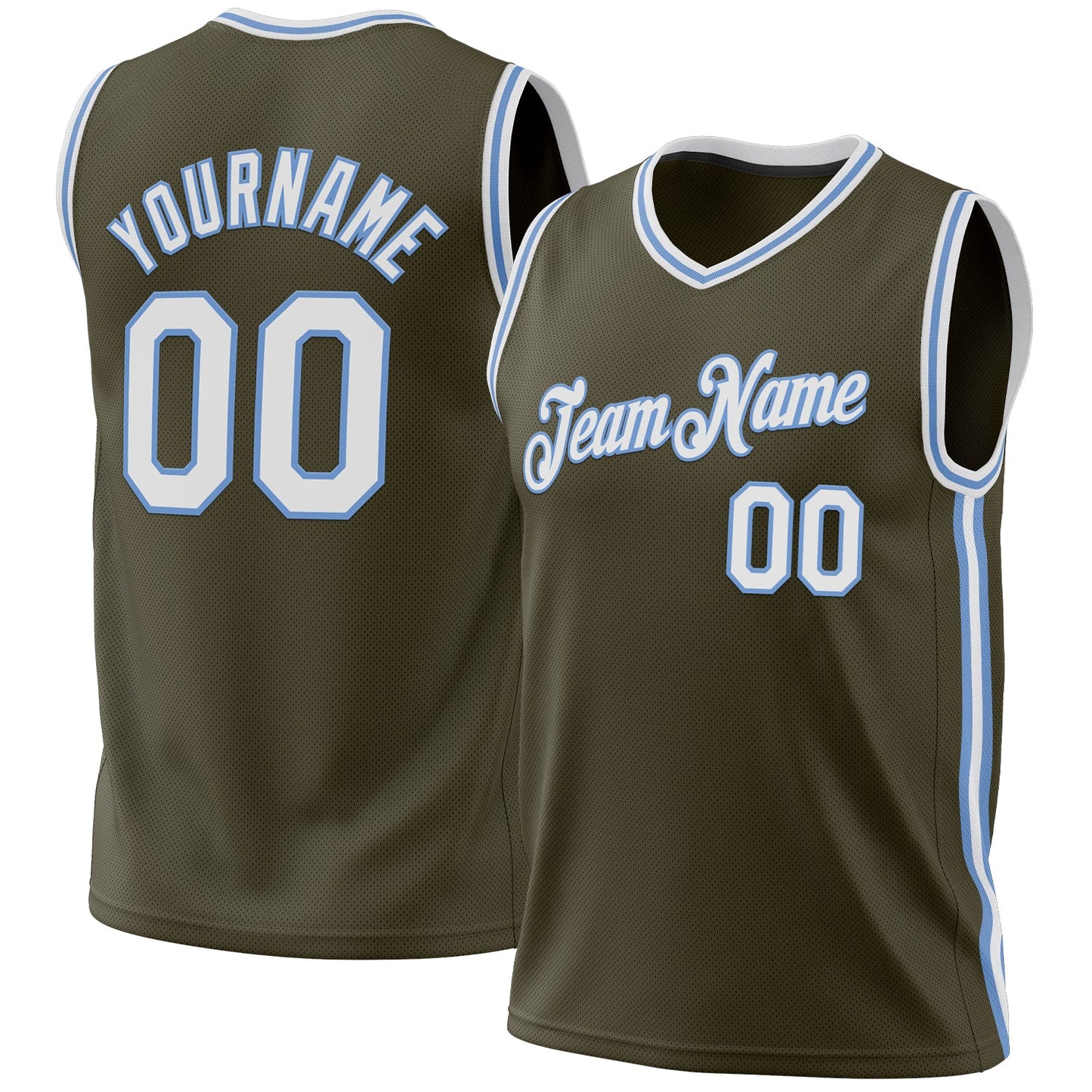 Custom Olive White-Light Blue Authentic Throwback Salute To Service Basketball Jersey - Sky-Custom