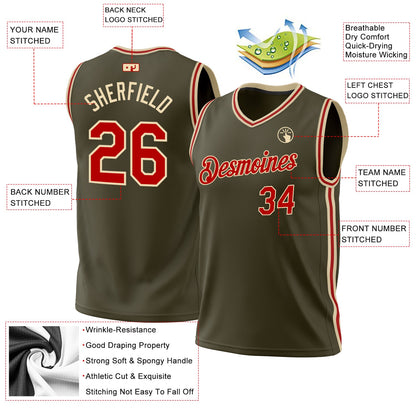 Custom Olive Red-Cream Authentic Throwback Salute To Service Basketball Jersey - Sky-Custom