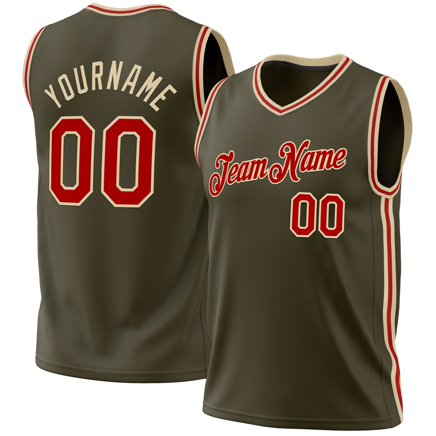Custom Olive Red-Cream Authentic Throwback Salute To Service Basketball Jersey - Sky-Custom