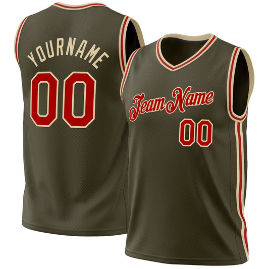 Custom Olive Red-Cream Authentic Throwback Salute To Service Basketball Jersey - Sky-Custom