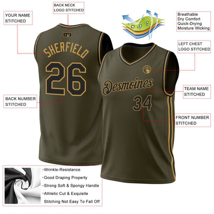 Custom Olive Black-Old Gold Authentic Throwback Salute To Service Basketball Jersey - Sky-Custom