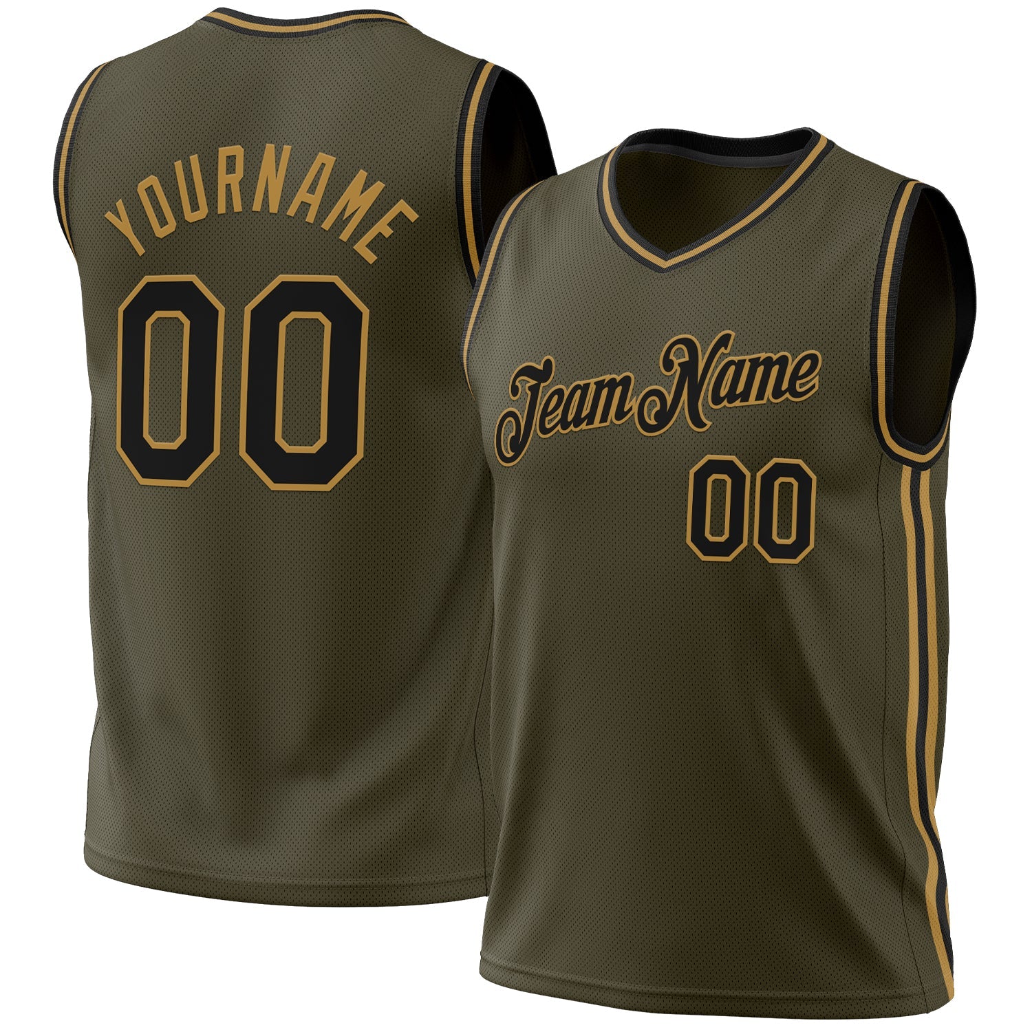 Custom Olive Black-Old Gold Authentic Throwback Salute To Service Basketball Jersey - Sky-Custom