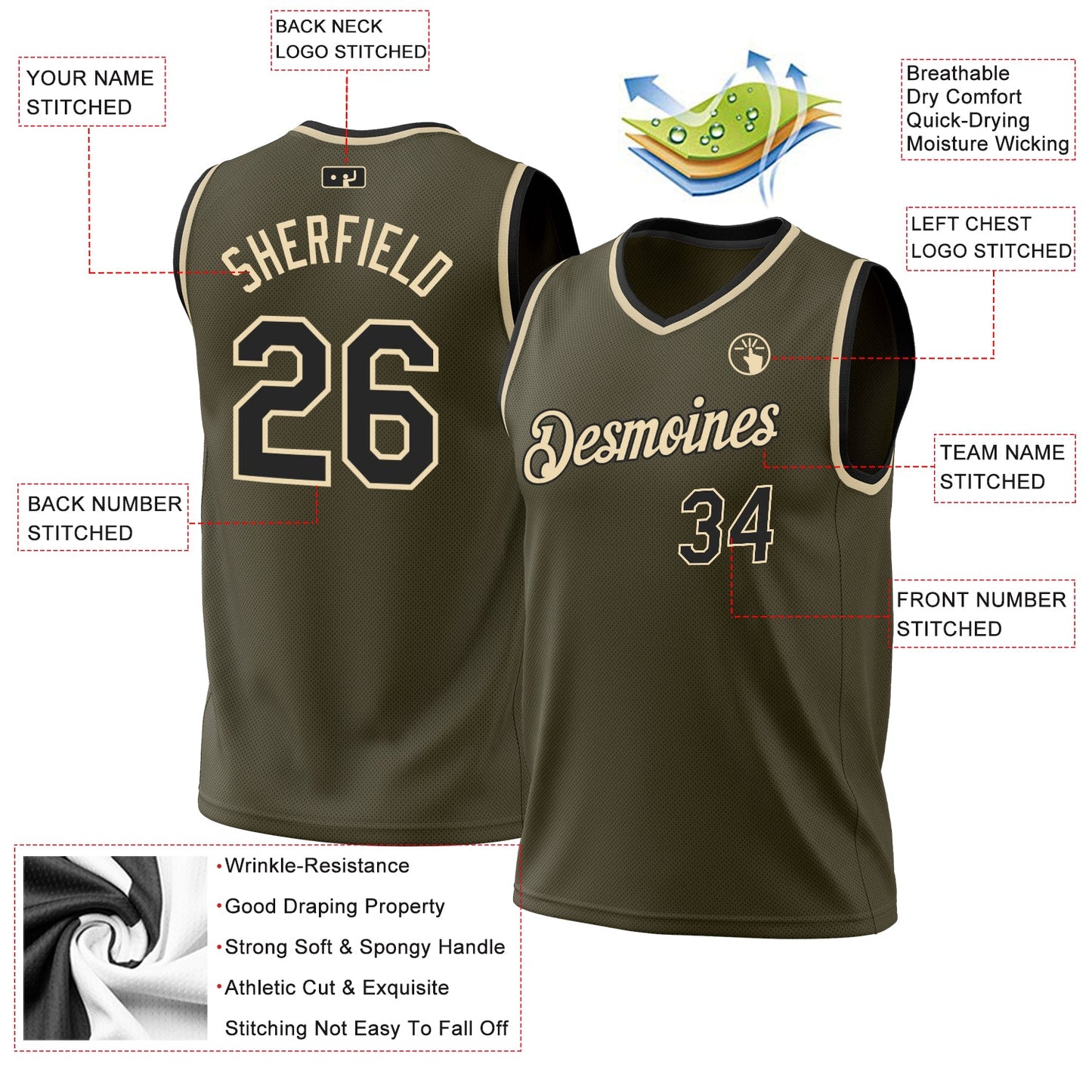 Custom Olive Black-Cream Authentic Throwback Salute To Service Basketball Jersey - Sky-Custom