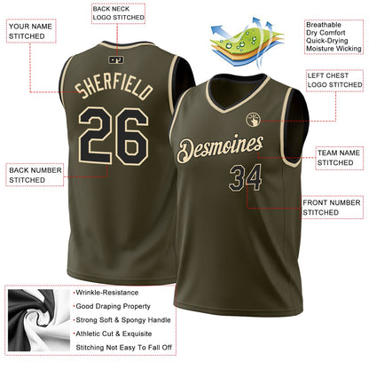 Custom Olive Black-Cream Authentic Throwback Salute To Service Basketball Jersey - Sky-Custom