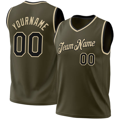 Custom Olive Black-Cream Authentic Throwback Salute To Service Basketball Jersey - Sky-Custom