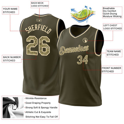 Custom Olive Camo Cream-Black Authentic Throwback Salute To Service Basketball Jersey - Sky-Custom