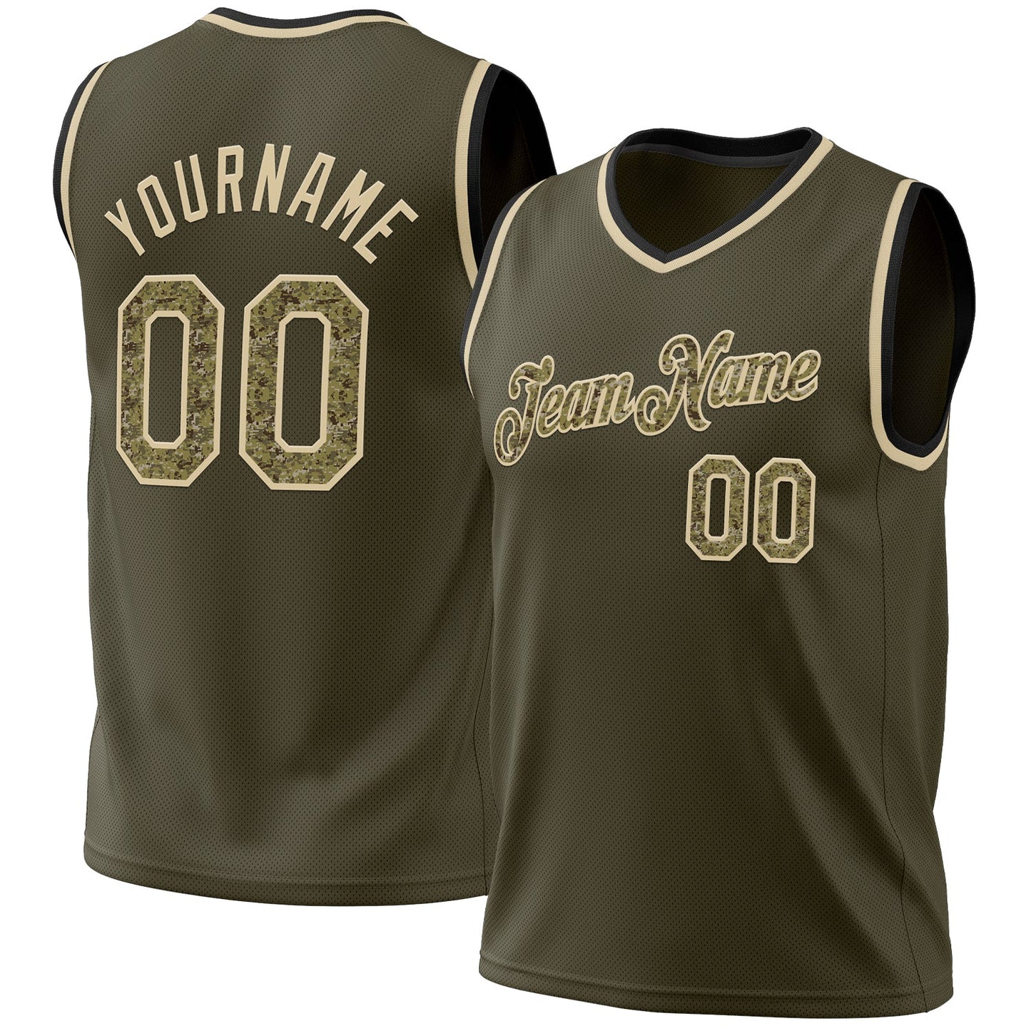Custom Olive Camo Cream-Black Authentic Throwback Salute To Service Basketball Jersey - Sky-Custom