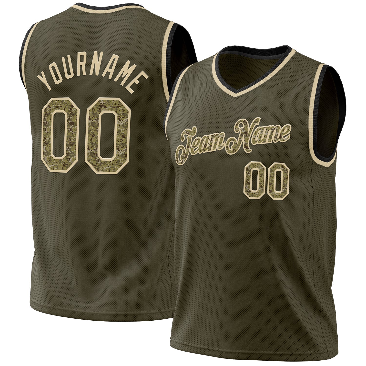 Custom Olive Camo Cream-Black Authentic Throwback Salute To Service Basketball Jersey - Sky-Custom