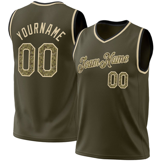 Custom Olive Camo Cream-Black Authentic Throwback Salute To Service Basketball Jersey - Sky-Custom