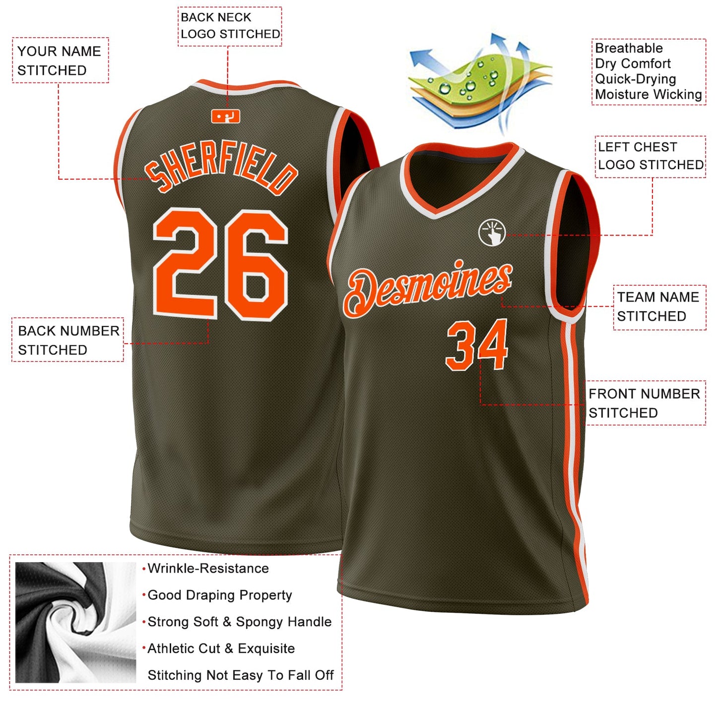 Custom Olive Orange-White Authentic Throwback Salute To Service Basketball Jersey - Sky-Custom