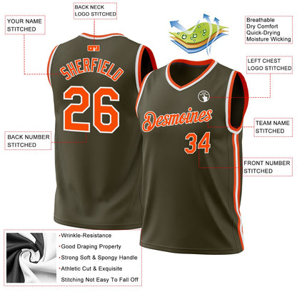 Custom Olive Orange-White Authentic Throwback Salute To Service Basketball Jersey - Sky-Custom