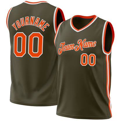 Custom Olive Orange-White Authentic Throwback Salute To Service Basketball Jersey - Sky-Custom