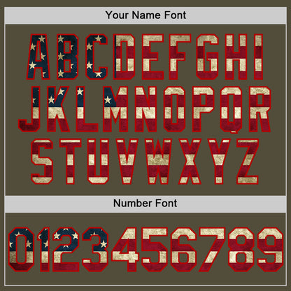 Custom Olive Vintage USA Flag-Red Mesh Authentic Throwback Salute To Service Baseball Jersey - Sky-Custom