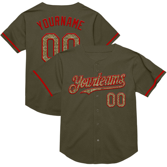 Custom Olive Camo-Red Mesh Authentic Throwback Salute To Service Baseball Jersey - Sky-Custom