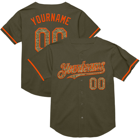 Custom Olive Camo-Orange Mesh Authentic Throwback Salute To Service Baseball Jersey - Sky-Custom