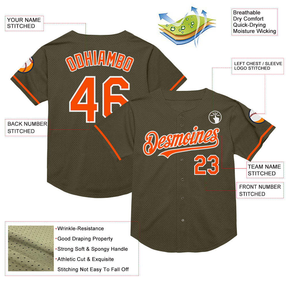 Custom Olive Orange-White Mesh Authentic Throwback Salute To Service Baseball Jersey - Sky-Custom