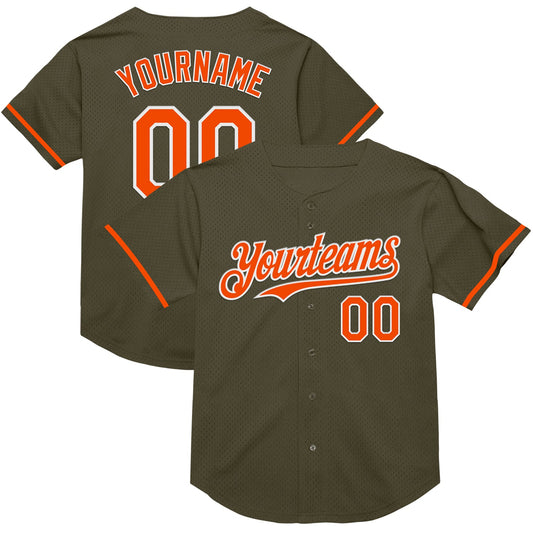 Custom Olive Orange-White Mesh Authentic Throwback Salute To Service Baseball Jersey - Sky-Custom