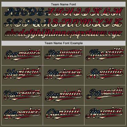 Custom Olive Vintage USA Flag-Black Mesh Authentic Throwback Salute To Service Baseball Jersey - Sky-Custom