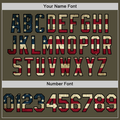 Custom Olive Vintage USA Flag-Black Mesh Authentic Throwback Salute To Service Baseball Jersey - Sky-Custom
