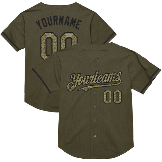 Custom Olive Camo-Black Mesh Authentic Throwback Salute To Service Baseball Jersey - Sky-Custom
