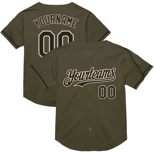 Custom Olive Black-Cream Mesh Authentic Throwback Salute To Service Baseball Jersey - Sky-Custom