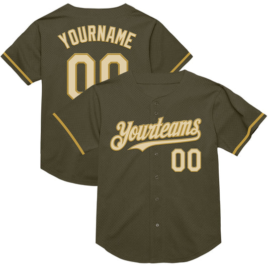 Custom Olive Cream-Old Gold Mesh Authentic Throwback Salute To Service Baseball Jersey - Sky-Custom