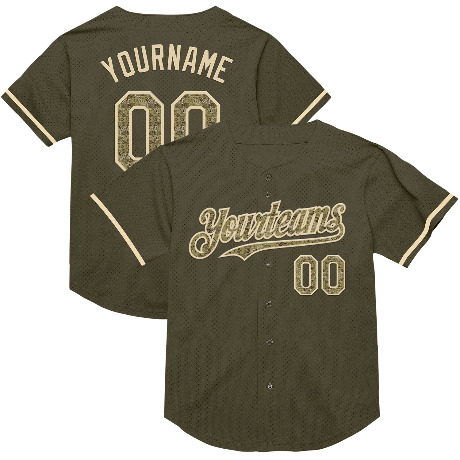 Custom Olive Camo-Cream Mesh Authentic Throwback Salute To Service Baseball Jersey - Sky-Custom