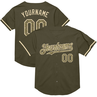 Custom Olive Camo-Cream Mesh Authentic Throwback Salute To Service Baseball Jersey - Sky-Custom