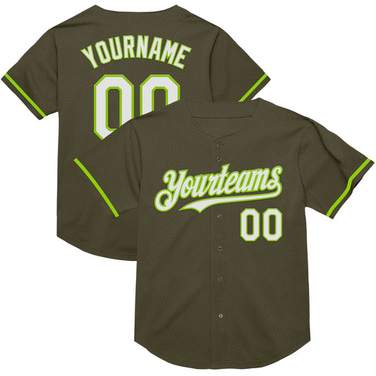 Custom Olive White-Neon Green Mesh Authentic Throwback Salute To Service Baseball Jersey - Sky-Custom
